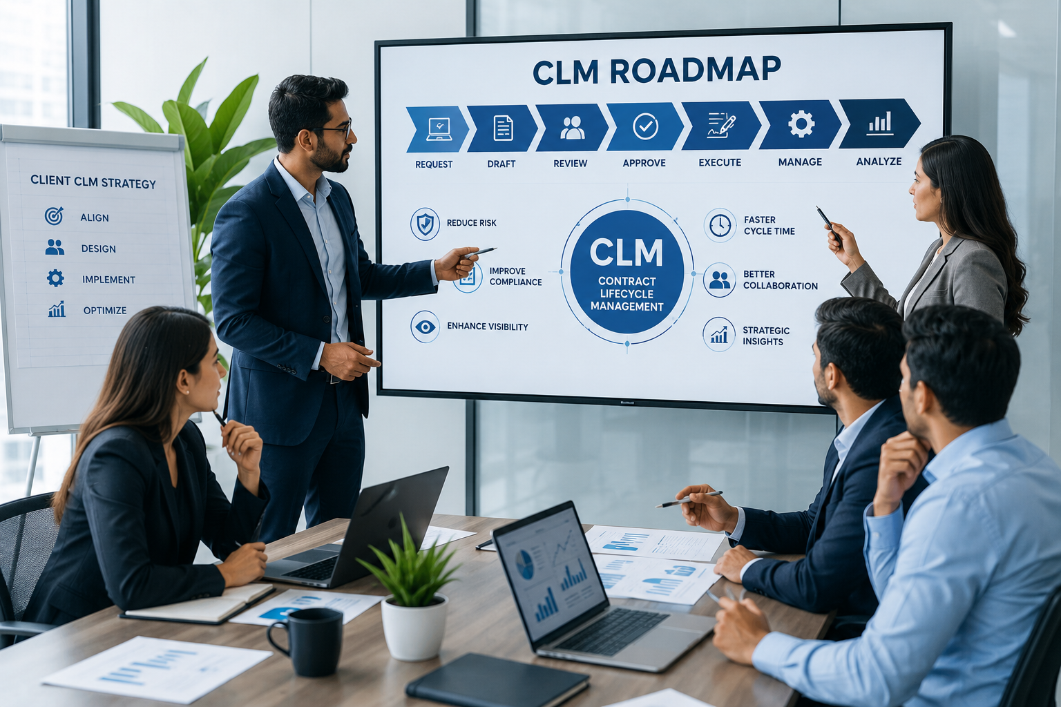 PROEN Consulting Services team collaborating on a CLM engagement